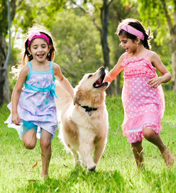 Children running with other dogs